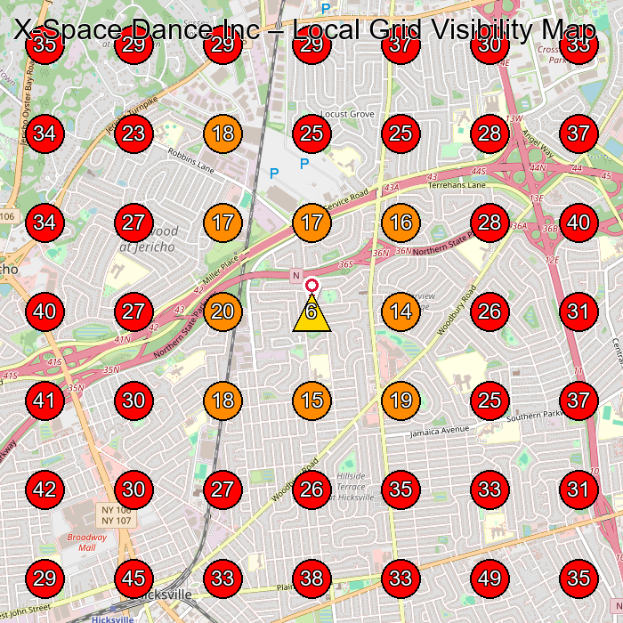 X-Space Dance Inc GeoGrid visibility map for Dance School in Syosset